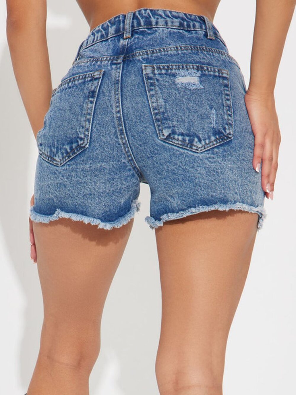 NEW NWT FASHION NOVA Last Chance Denim Shorts Dark Wash Ripped High Waisted 32 - Picture 5 of 16